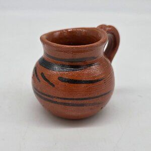 Miniature Clay Creamer With Handle Brown & Black Stripes Made in Mexico